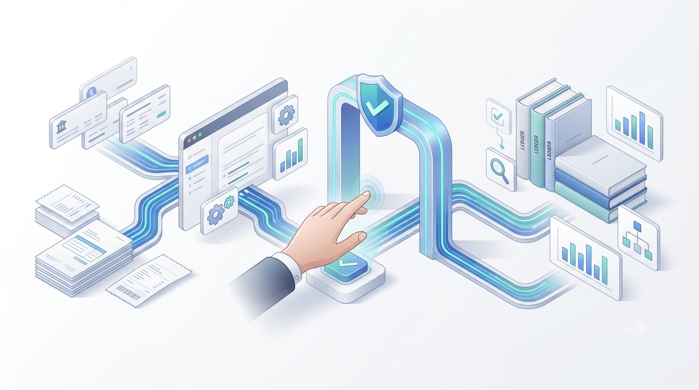 A human reviewer approving an automated ledger entry in VentaHub